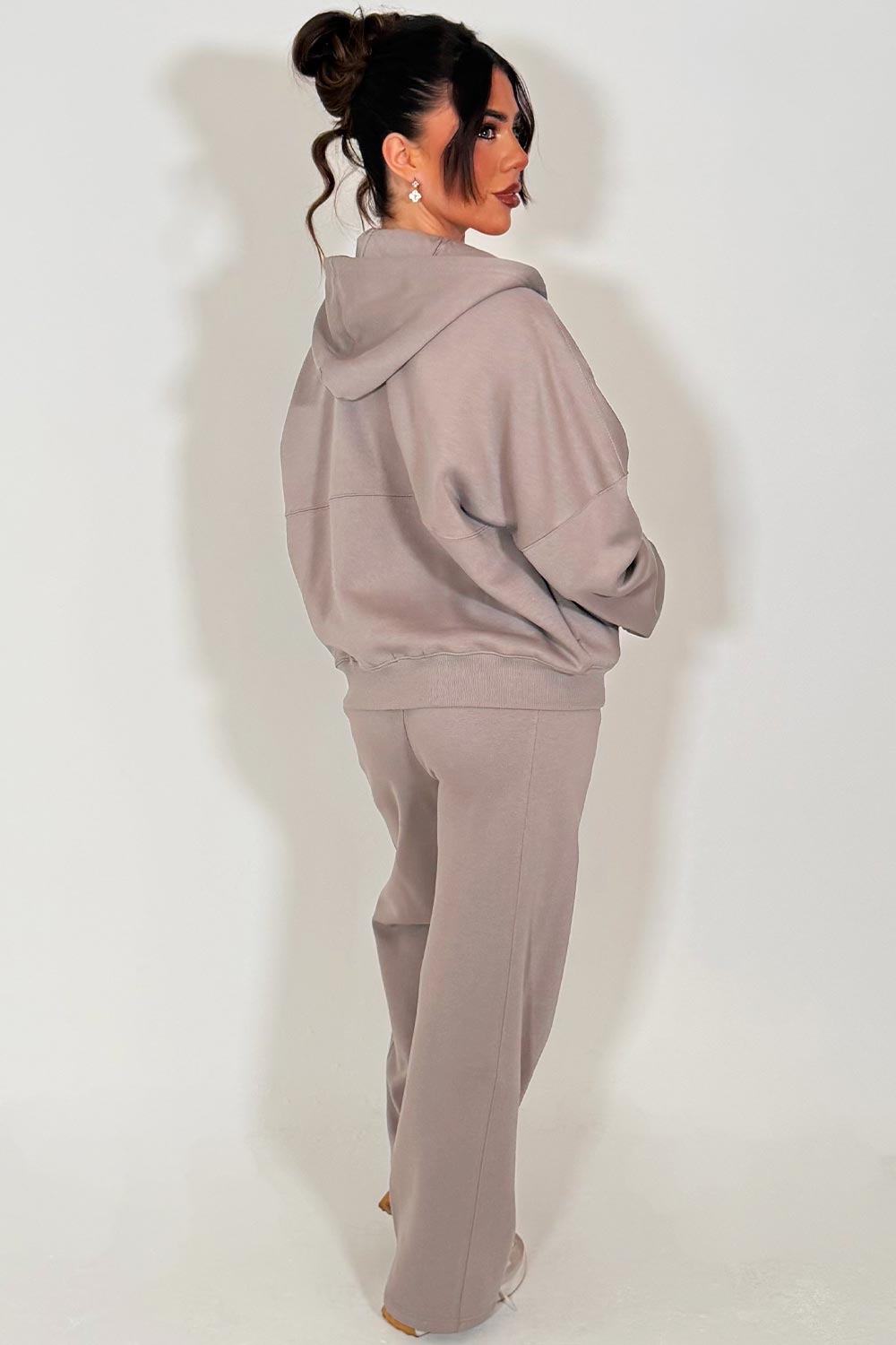 womens zip up hoodie and wide leg jogger tracksuit co ord set styledup