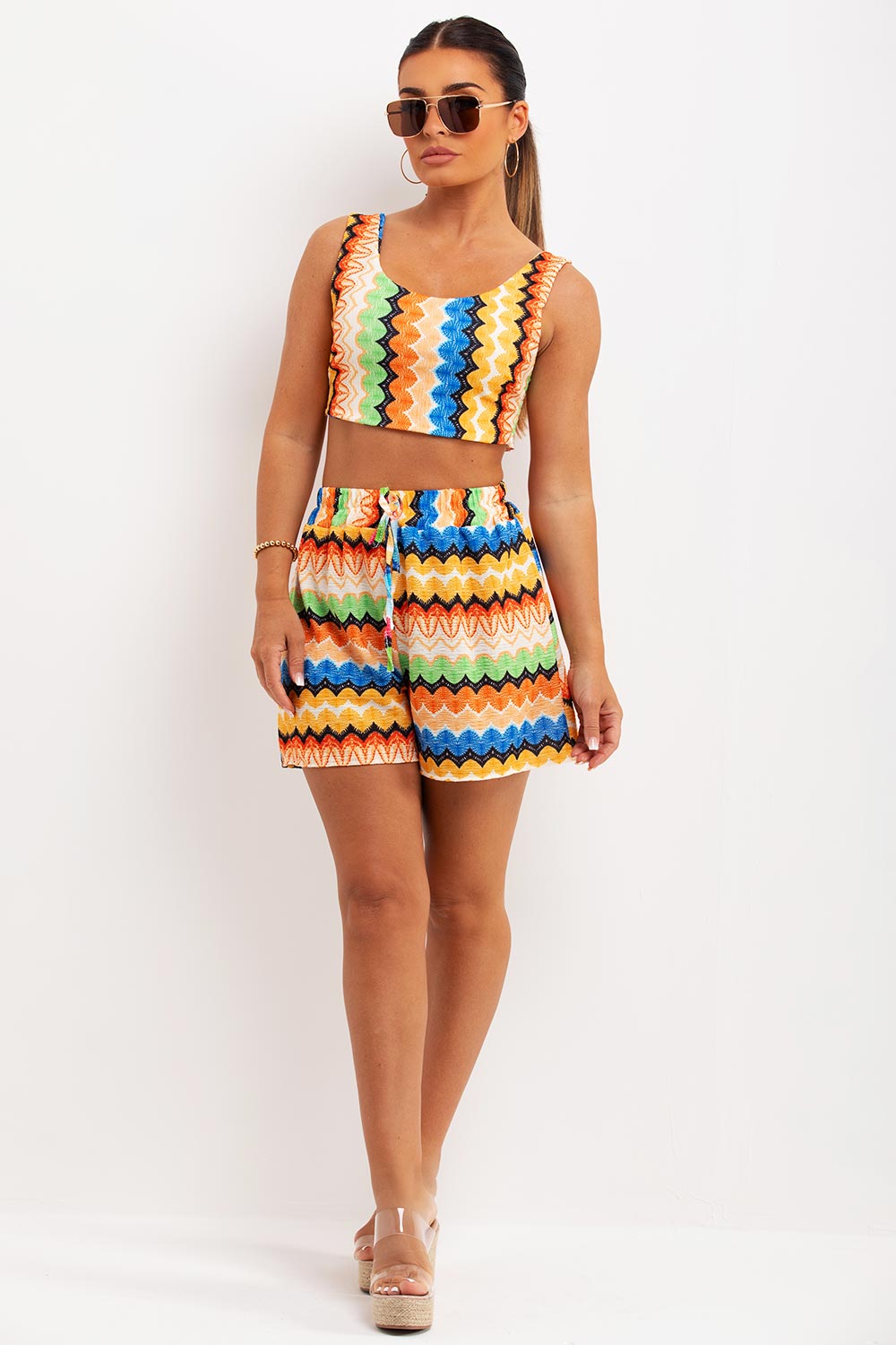 tribal print crop top and shorts co ord set