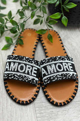 amore beaded slip on sandals womens