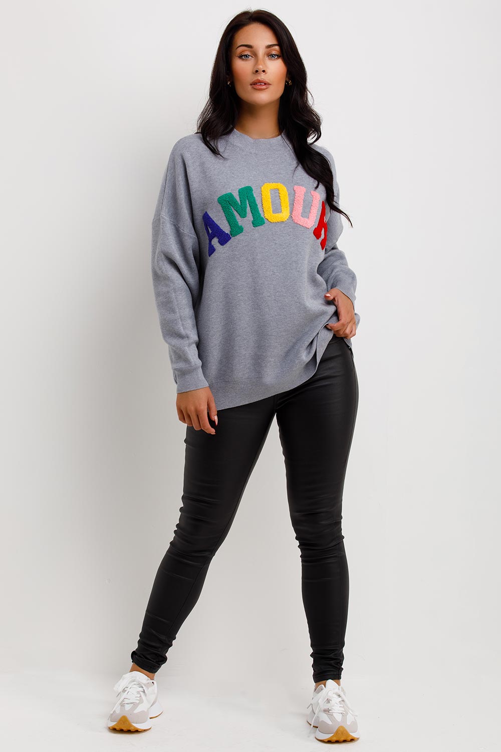 oversized knitted jumper with amour towelling