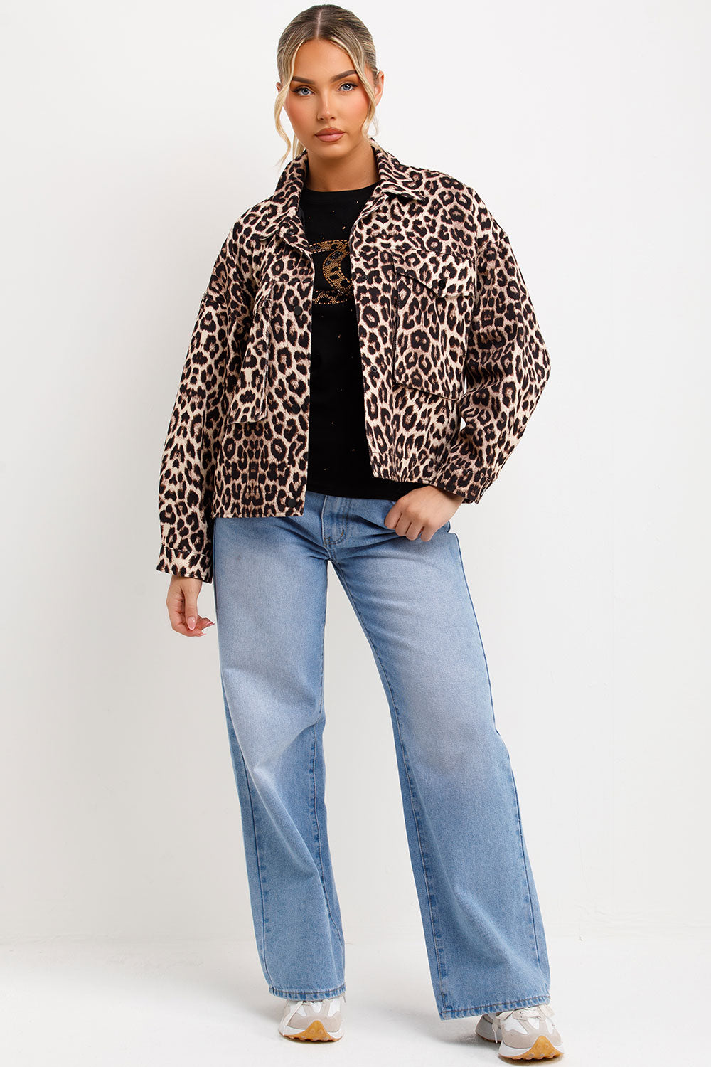 leopard print front pocket jacket