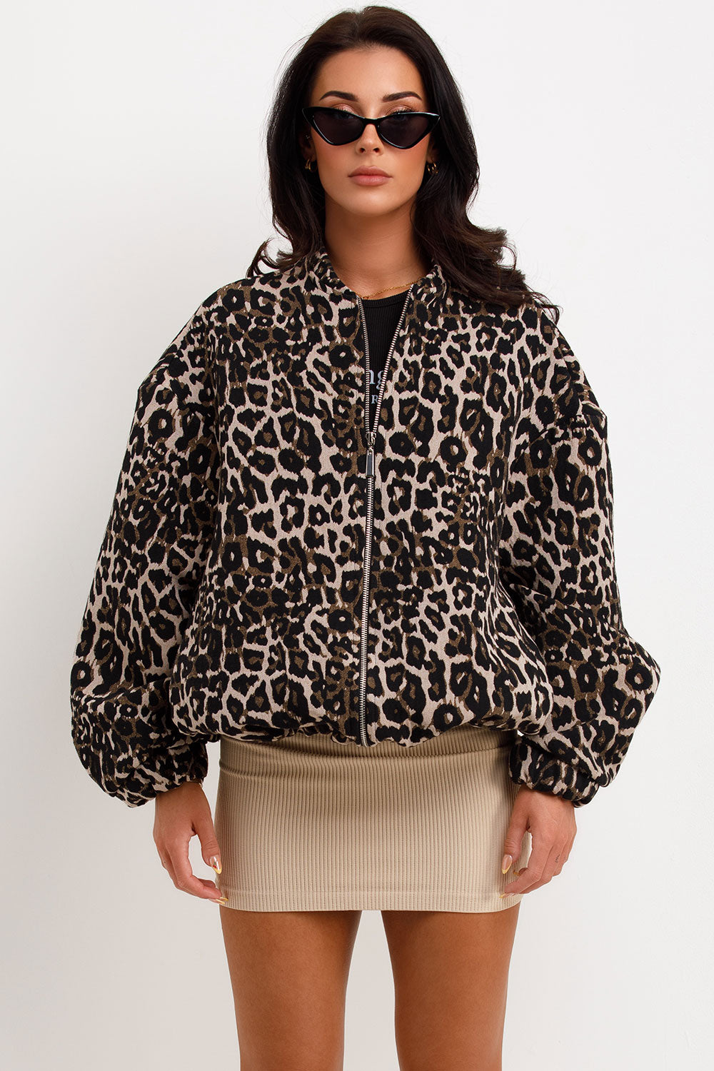 womens leopard print oversized bomber jacket