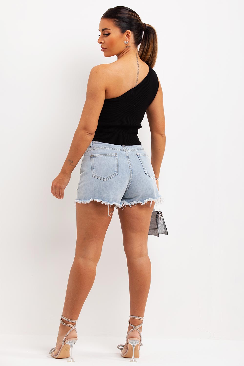 cut out one shoulder ribbed top with diamante trim
