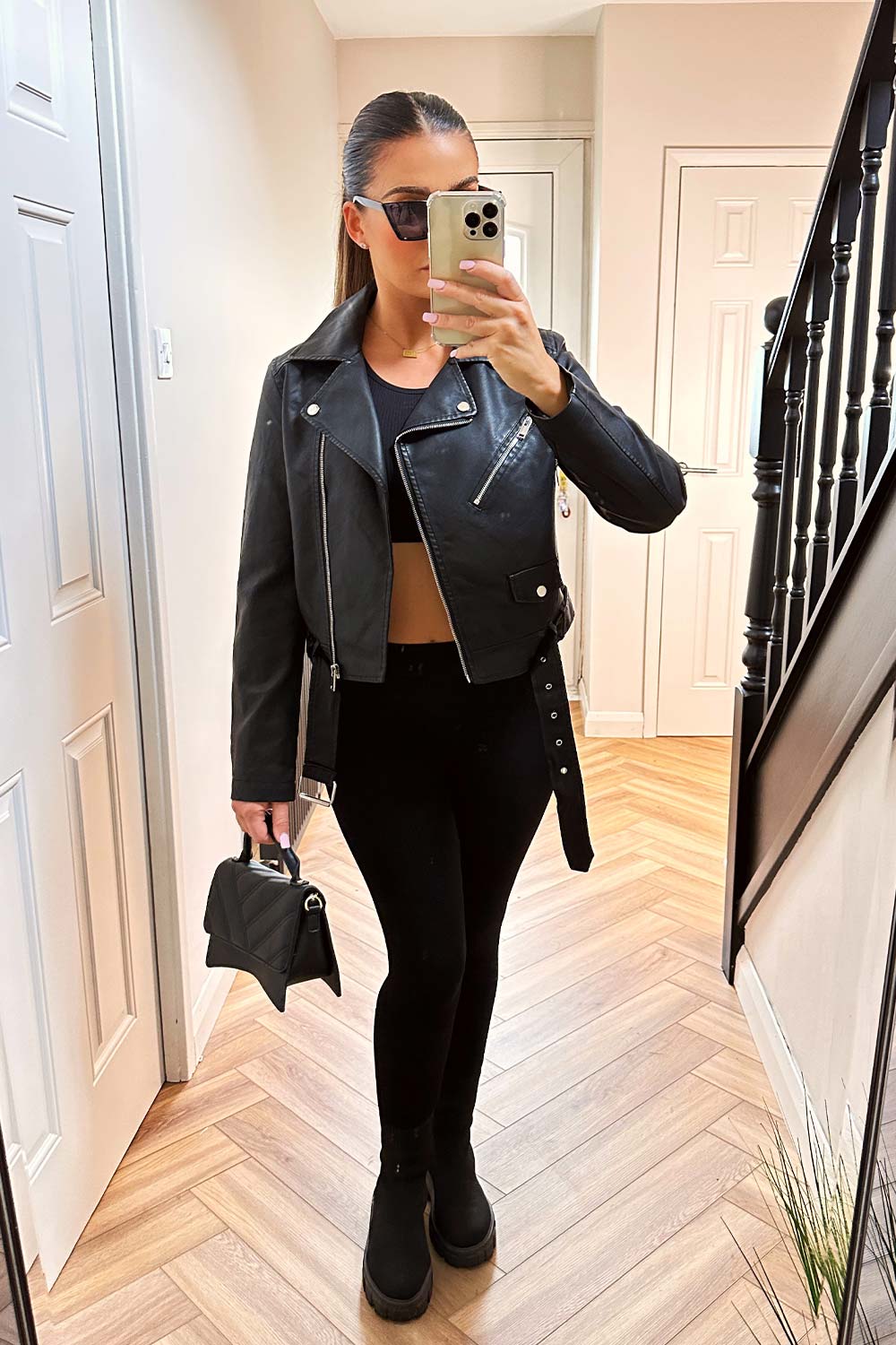 womens zara faux leather jacket with belt and lapel collars