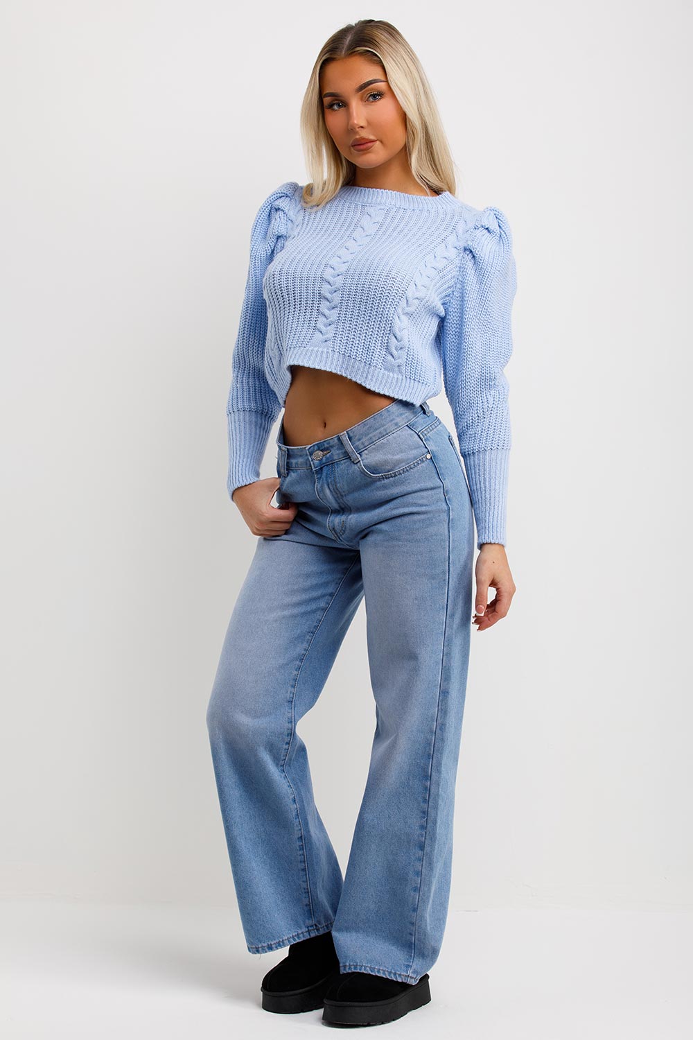 womens knitted jumper with puff sleeves