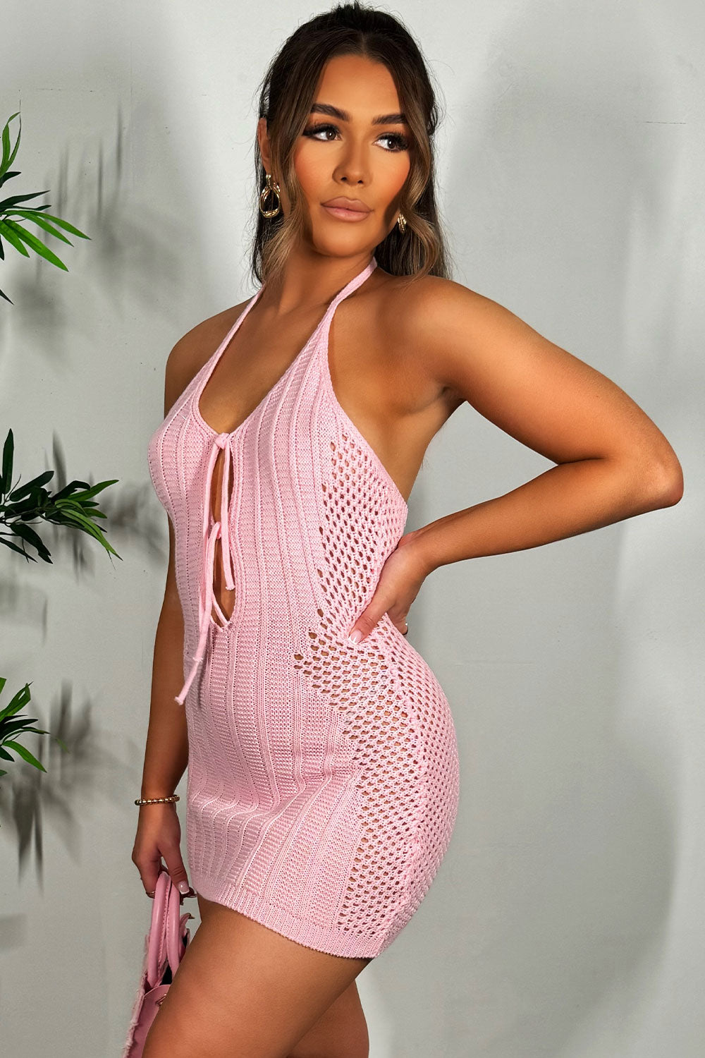 crochet knitted bodycon dress with detachable long sleeves summer holiday clothes uk