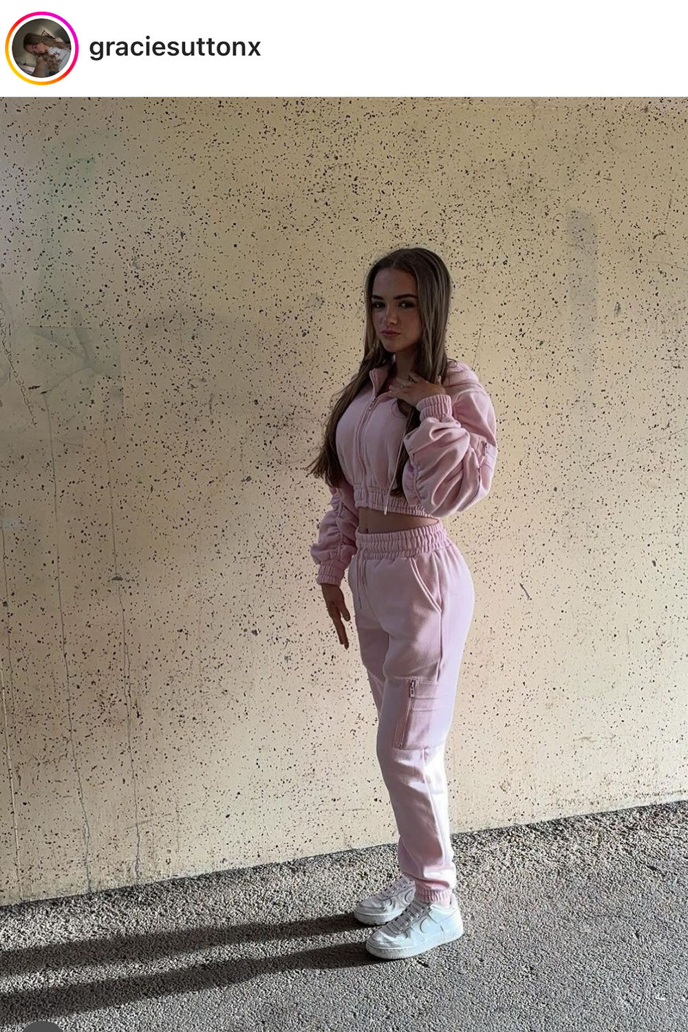 womens ruched cropped tracksuit co ord set pink
