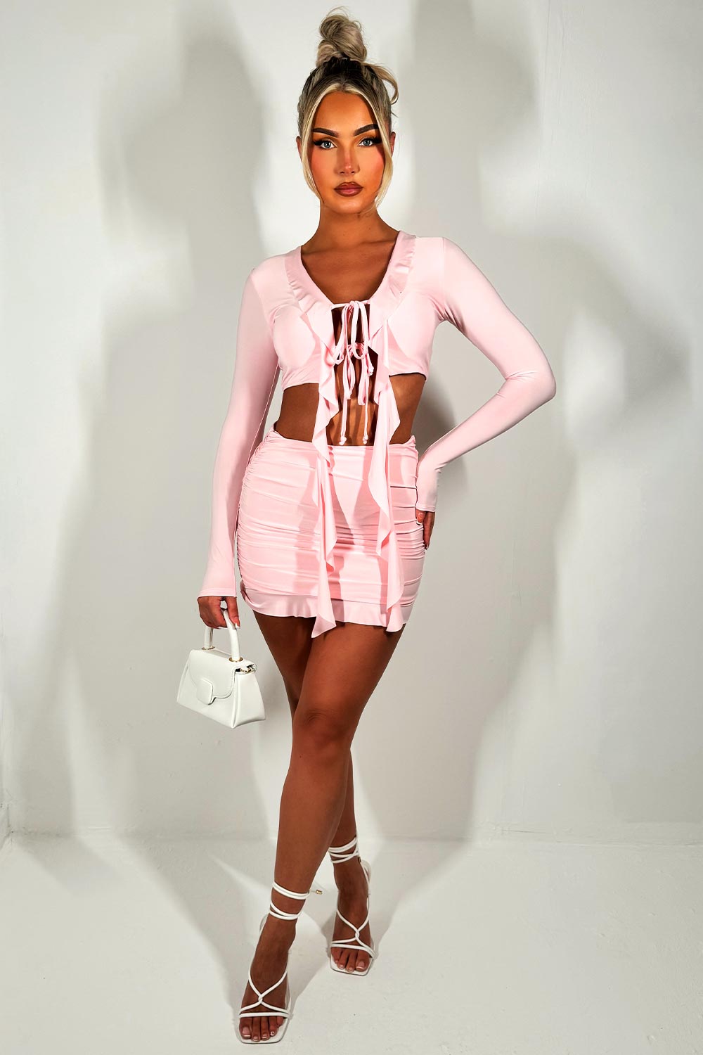 frill hem skirt and tie front crop top co ord set festival going out holiday outfit