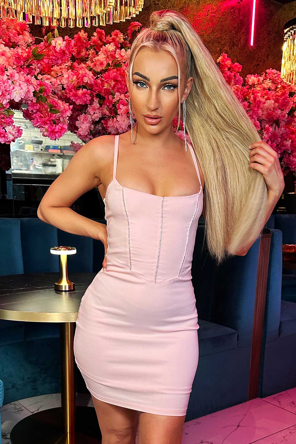 short bodycon diamante embellishment oh polly dress