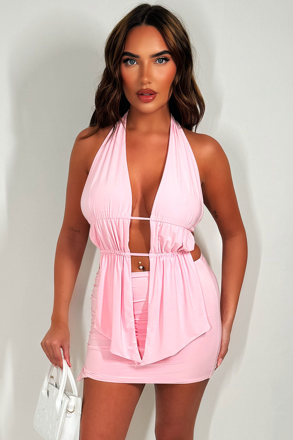 festival skirt and backless halter neck top co ord set