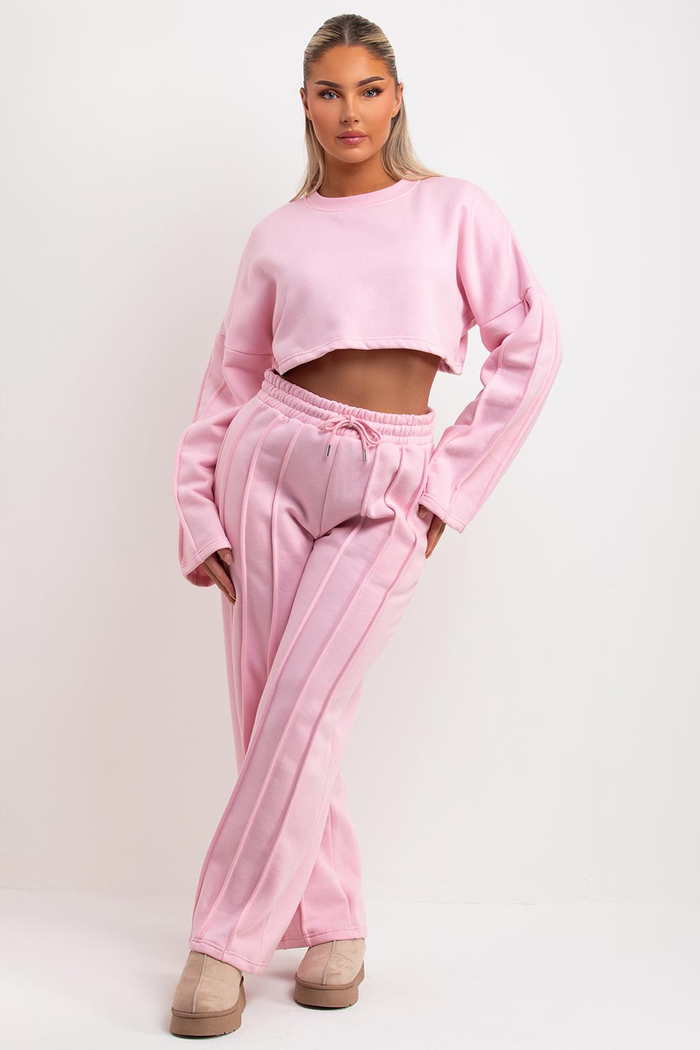 pintuck joggers and sweatshirt tracksuit lounge set