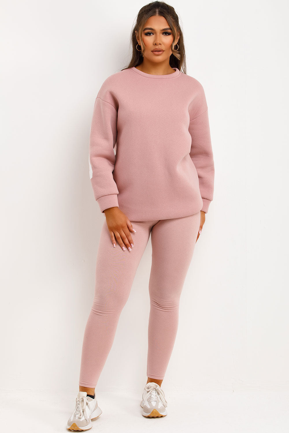 leggings and matching sweatshirt tracksuit set pink