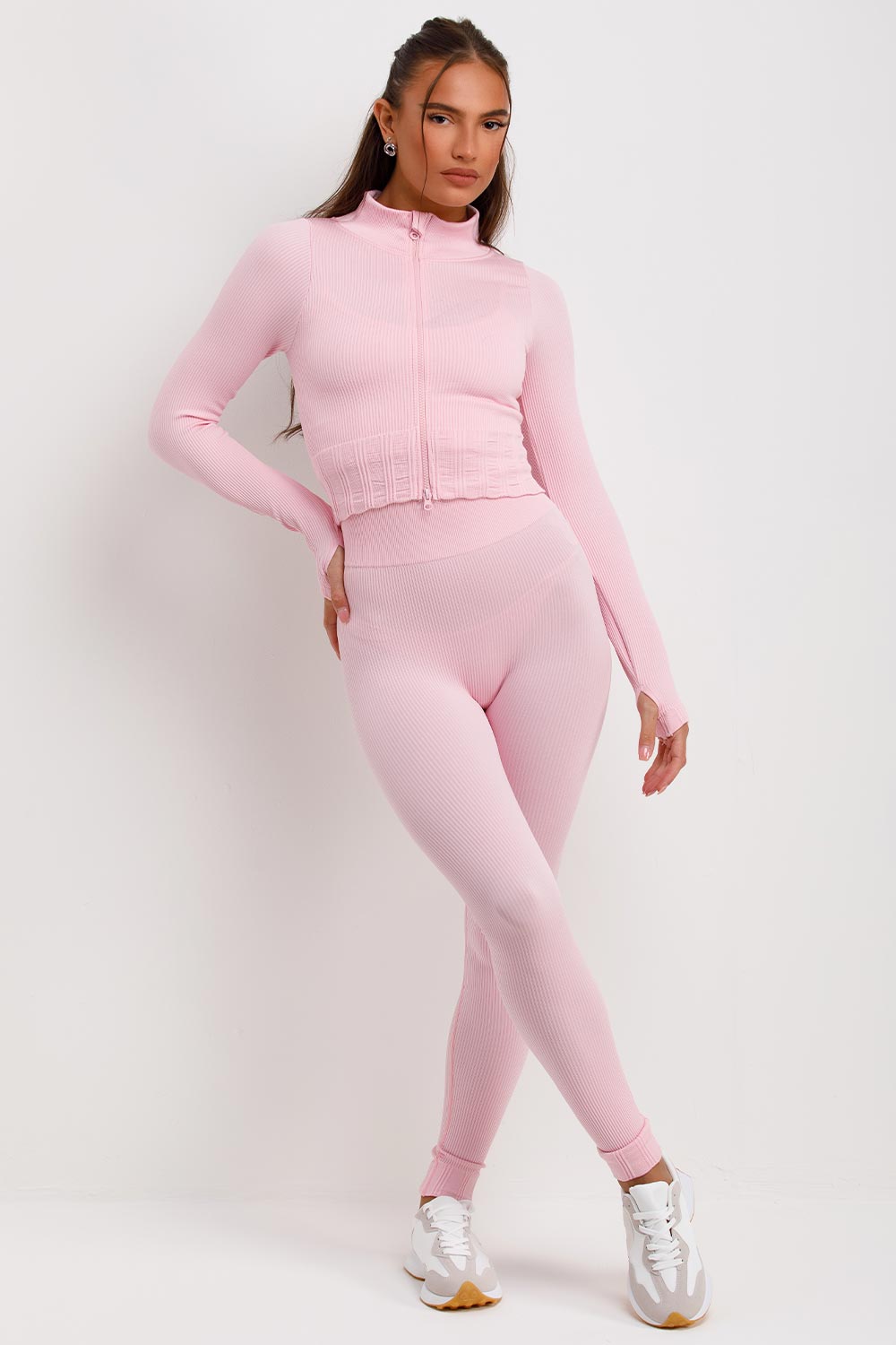 ribbed crop jacket top and leggings 3 piece co ord uk