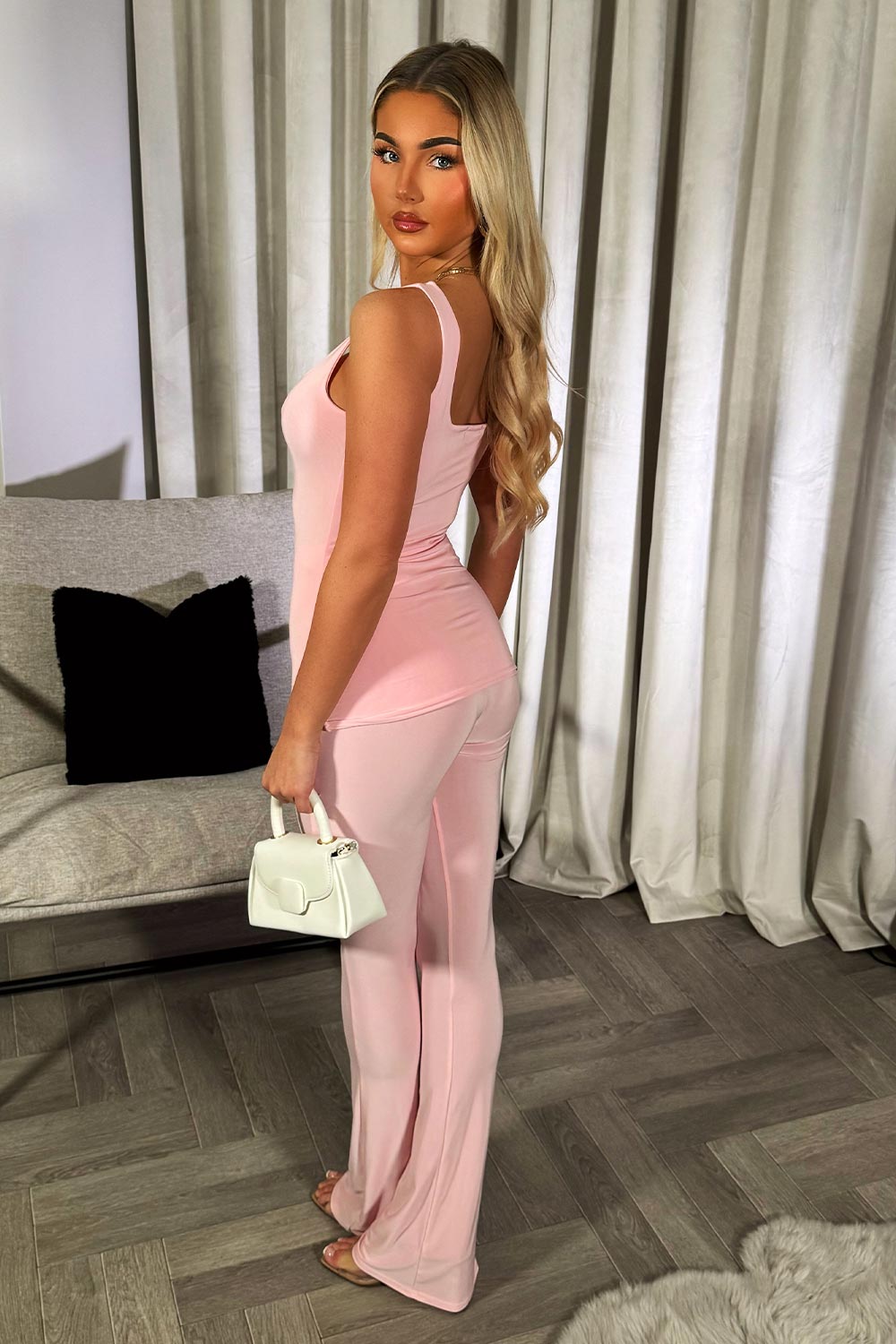 womens flared trousers and top two piece set