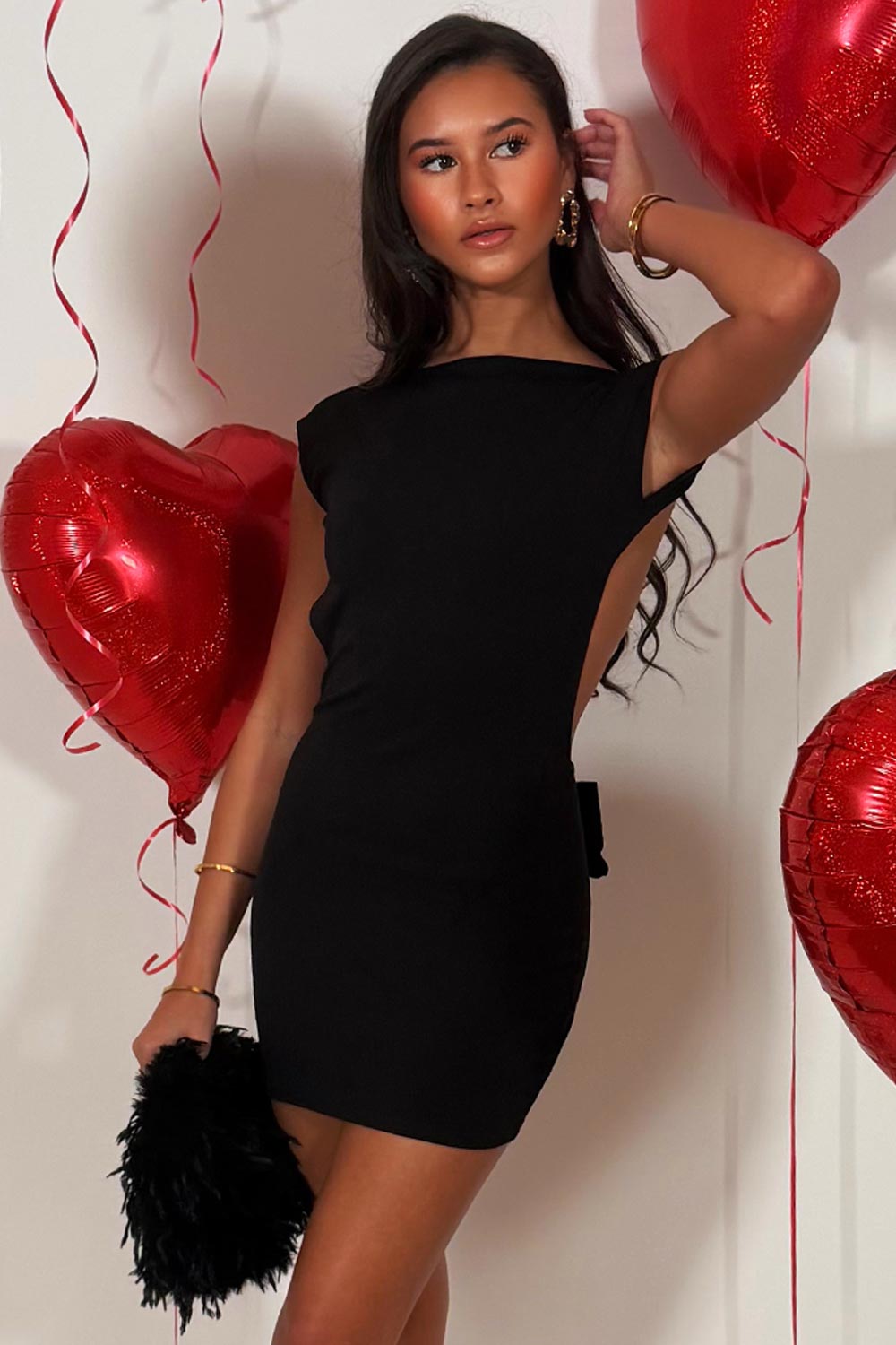 backless bow dress black styledup