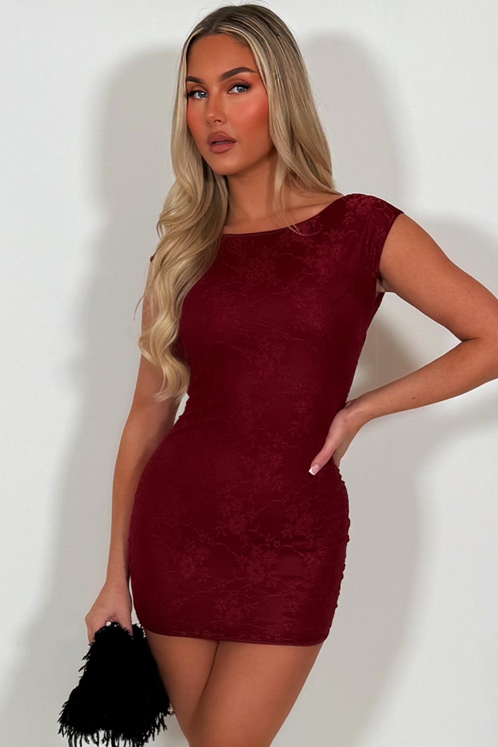 burgundy lace mini backless dress styledup festival rave outfit
