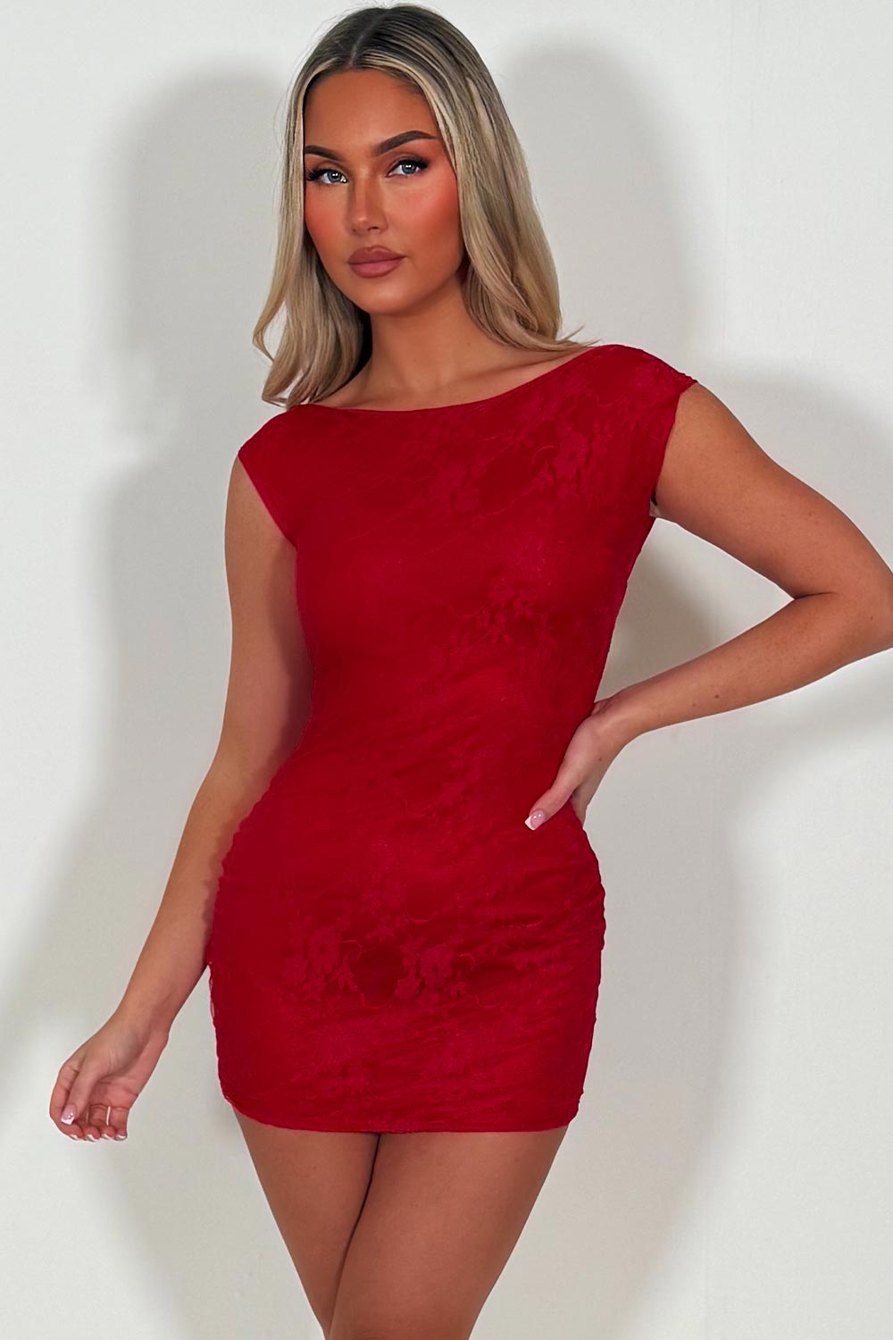 red lace mini backless dress styledup festival rave outfit
