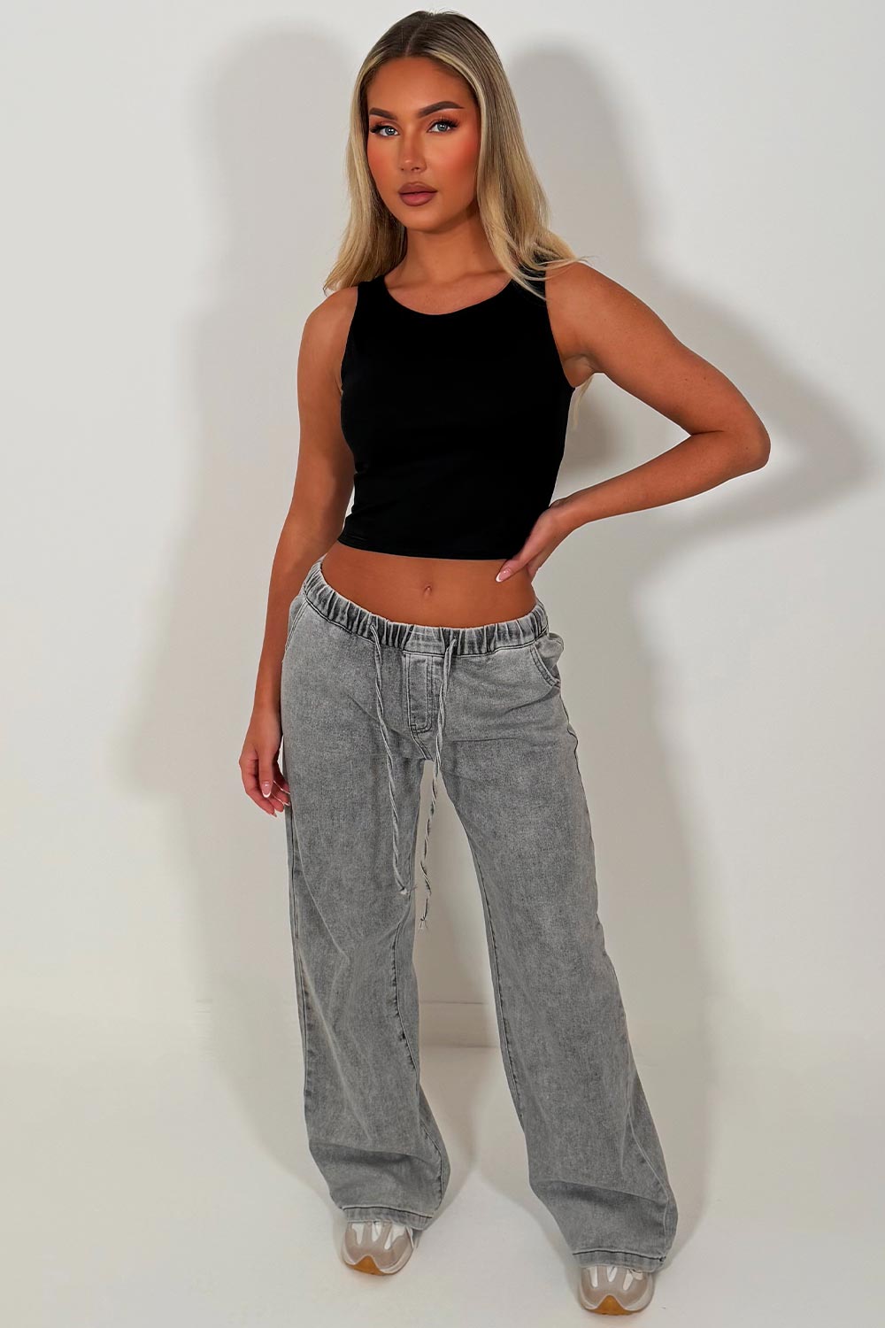 womens zara baggy jeans with elastic waistband styledup