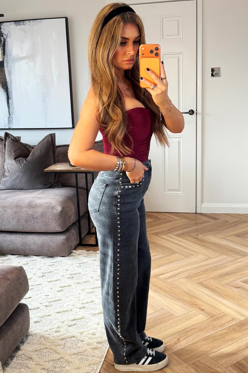 wide leg baggy denim jeans with studs styledup