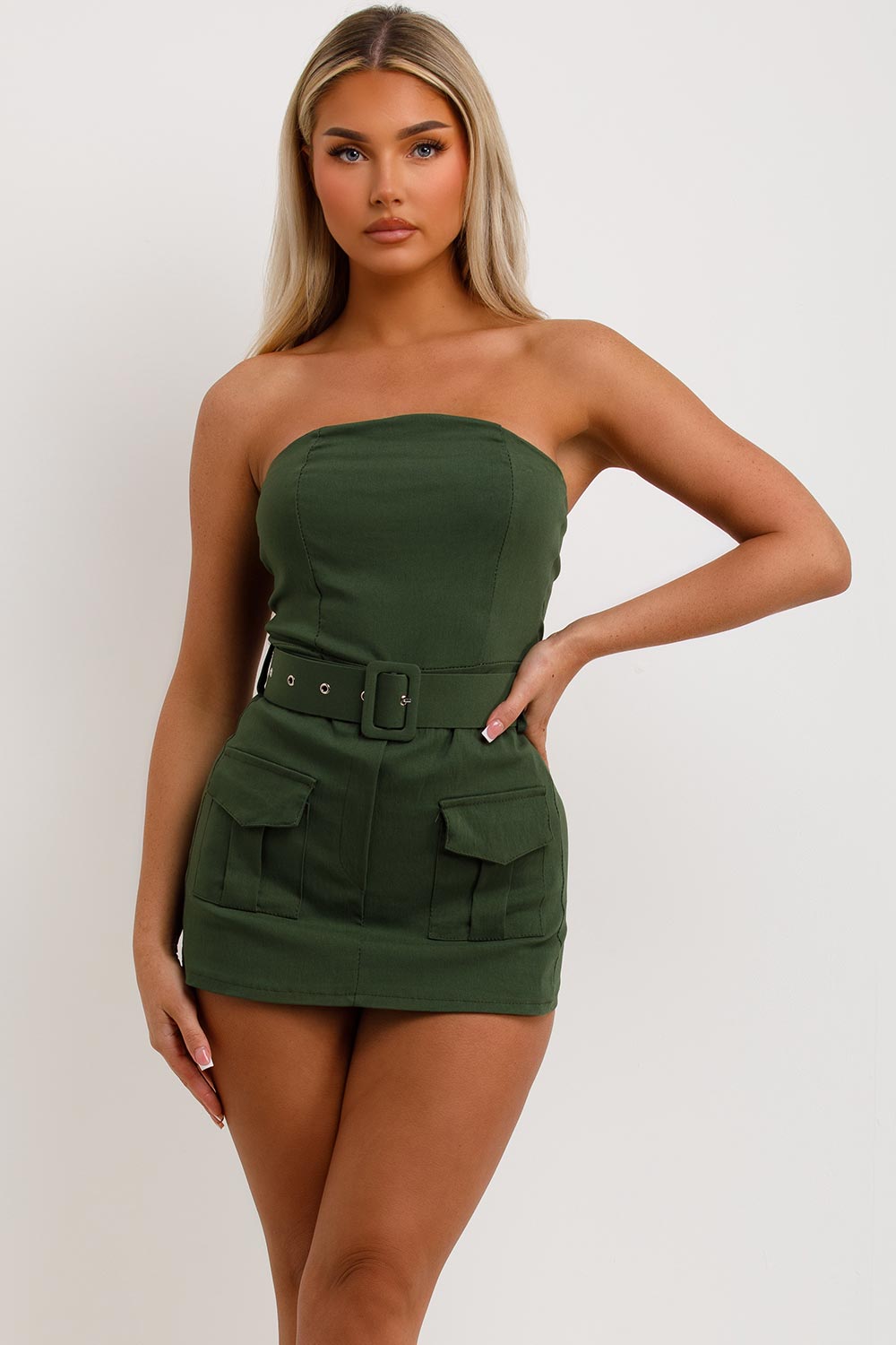 skort dress with belt and pockets khaki