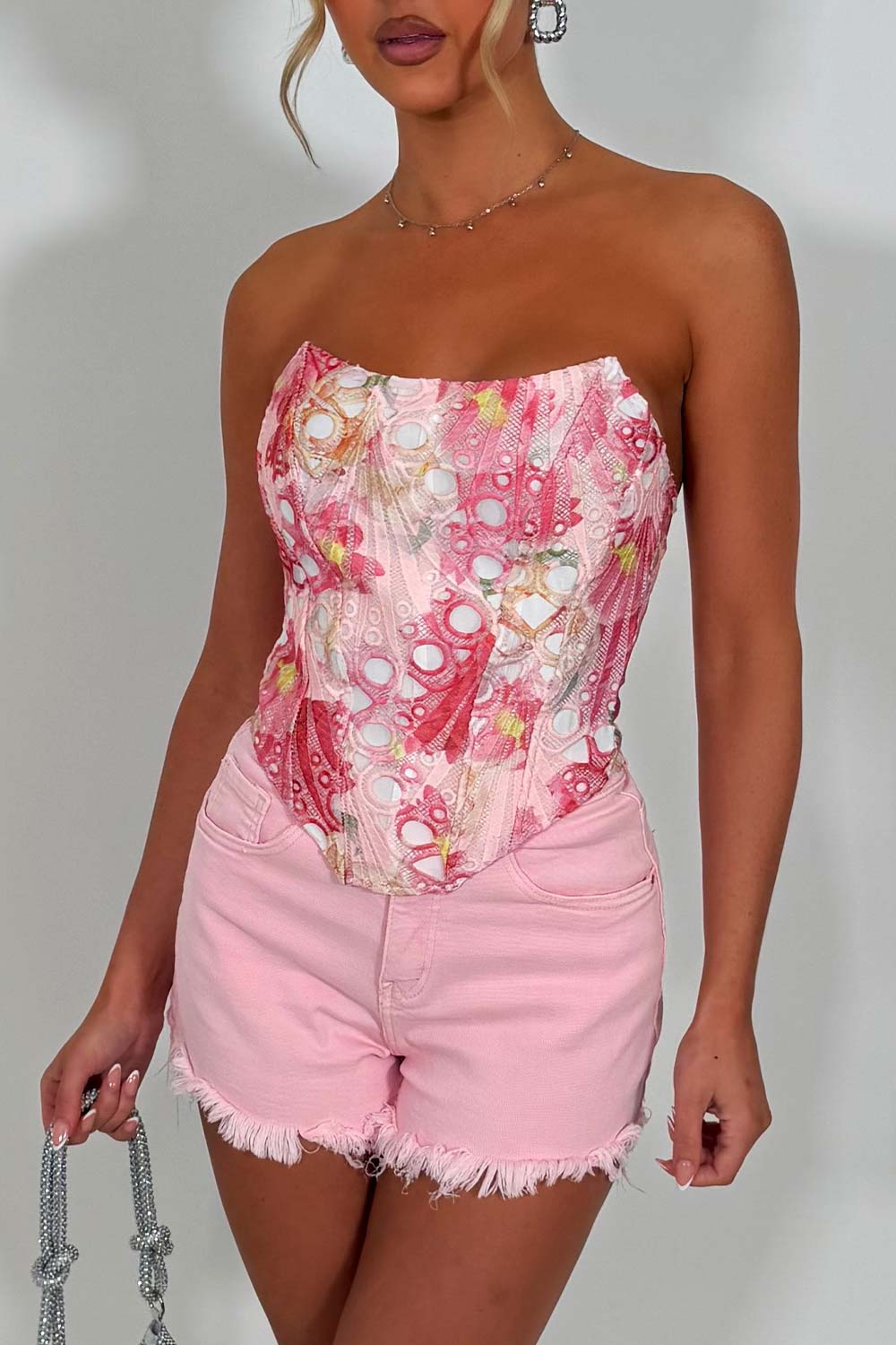 tie up back corset top floral pink styledup uk