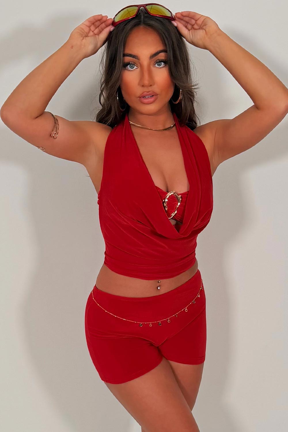 micro shorts and halter neck top co ord set styledup