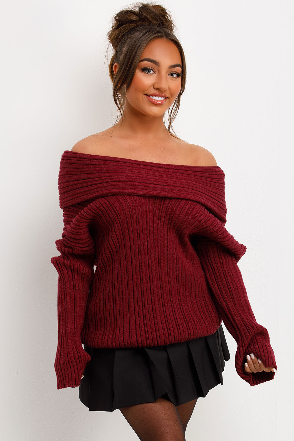off shoulder long sleeve knitted jumper