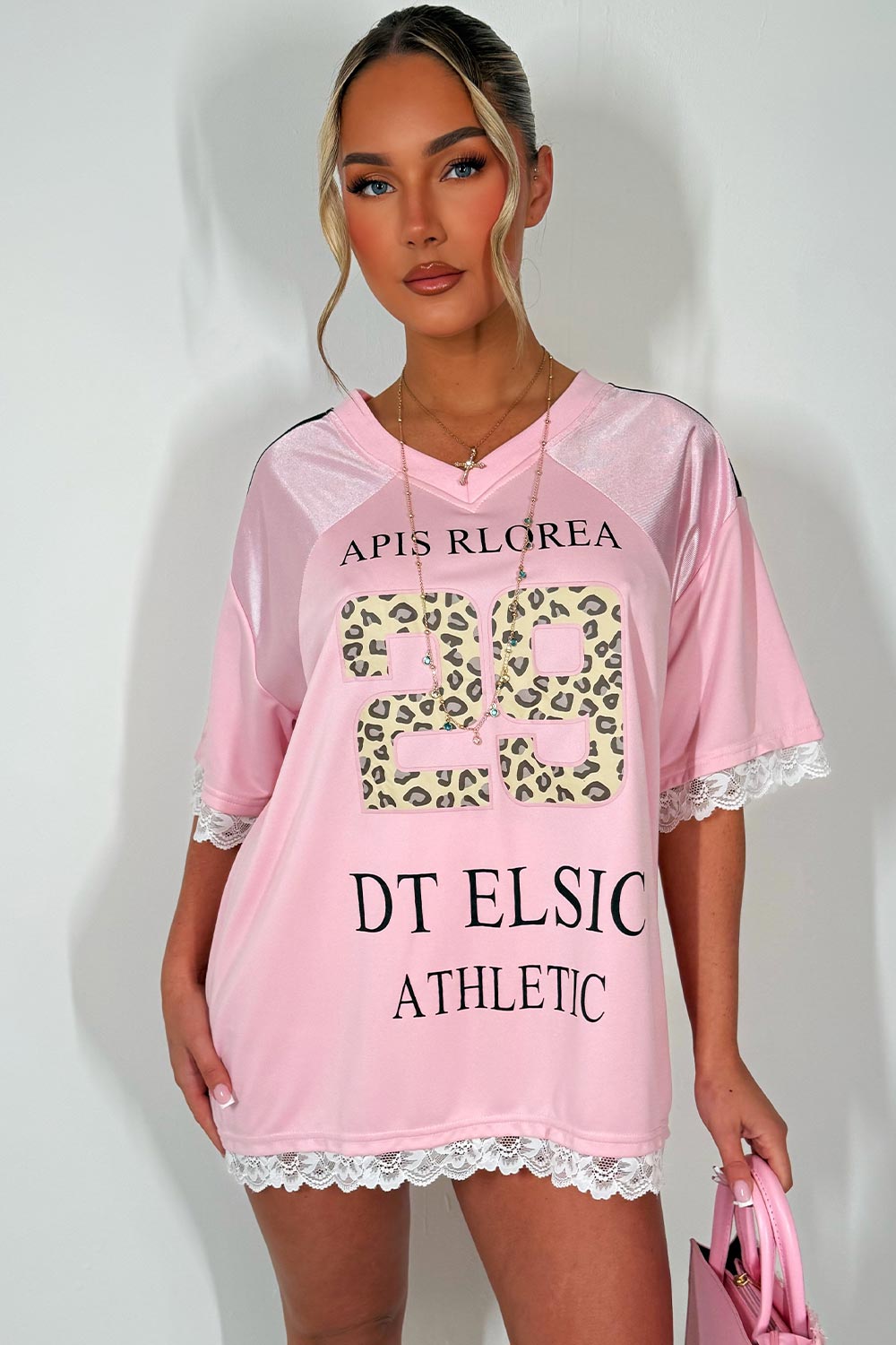 womens v neck oversized top leopard print slogan styledup