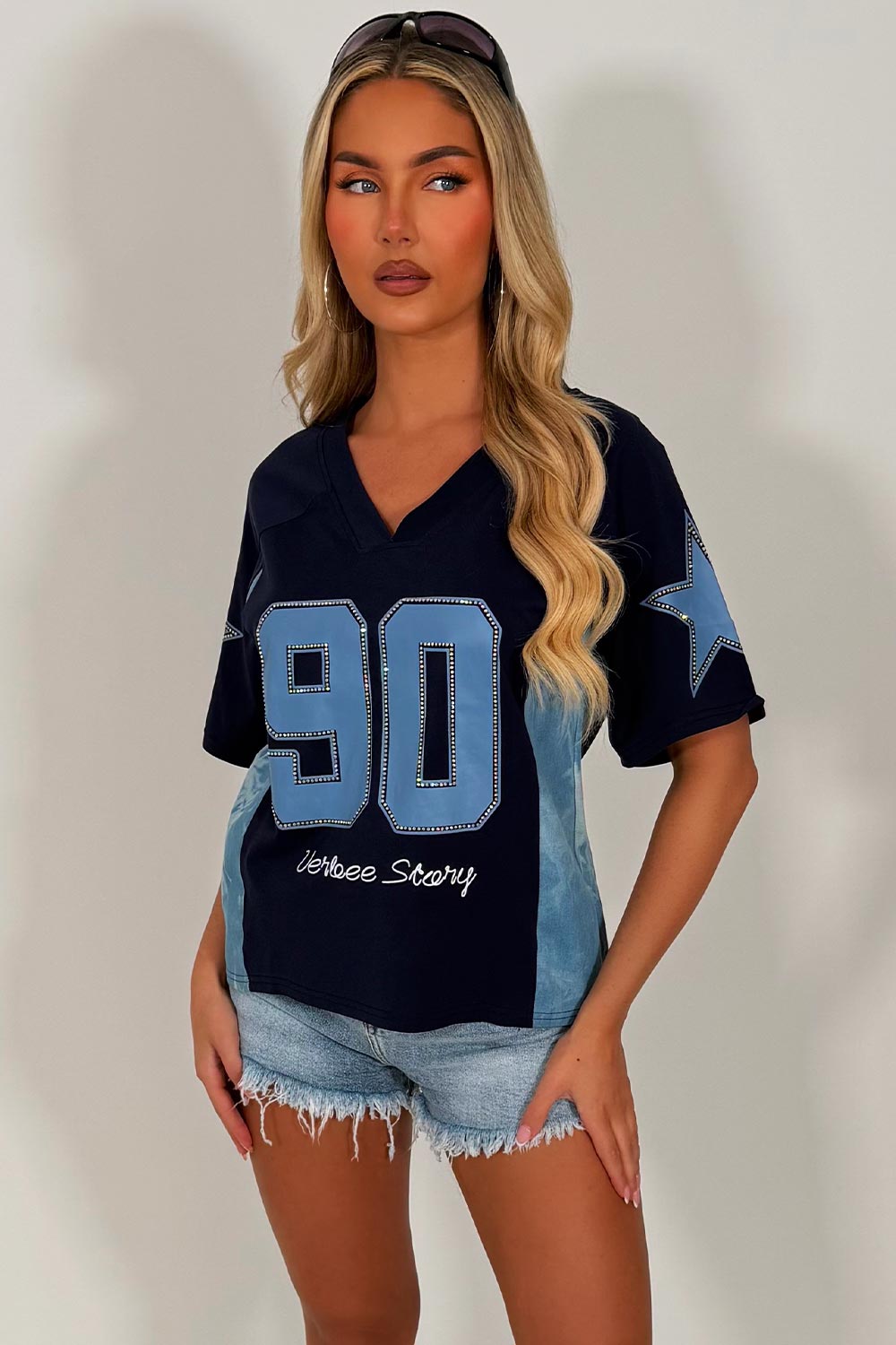 womens football jersey top with diamantés festival outfit styledup uk