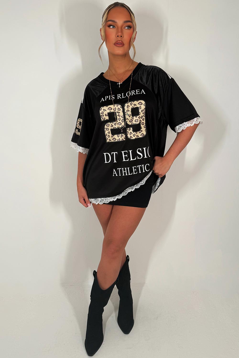 black football jersey top with leopard print festival rave clothes styledup
