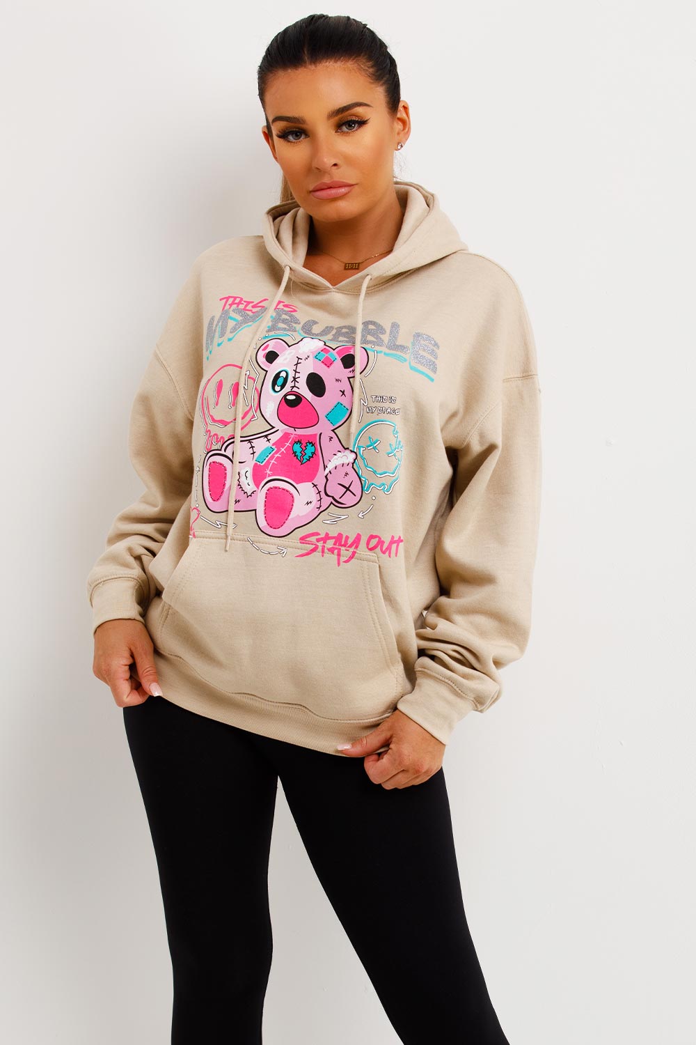 womens oversized hoodie with teddy bear print