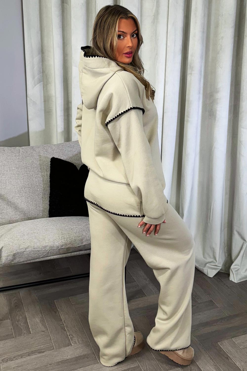 contrast stitch hoodie and joggers loungewear set