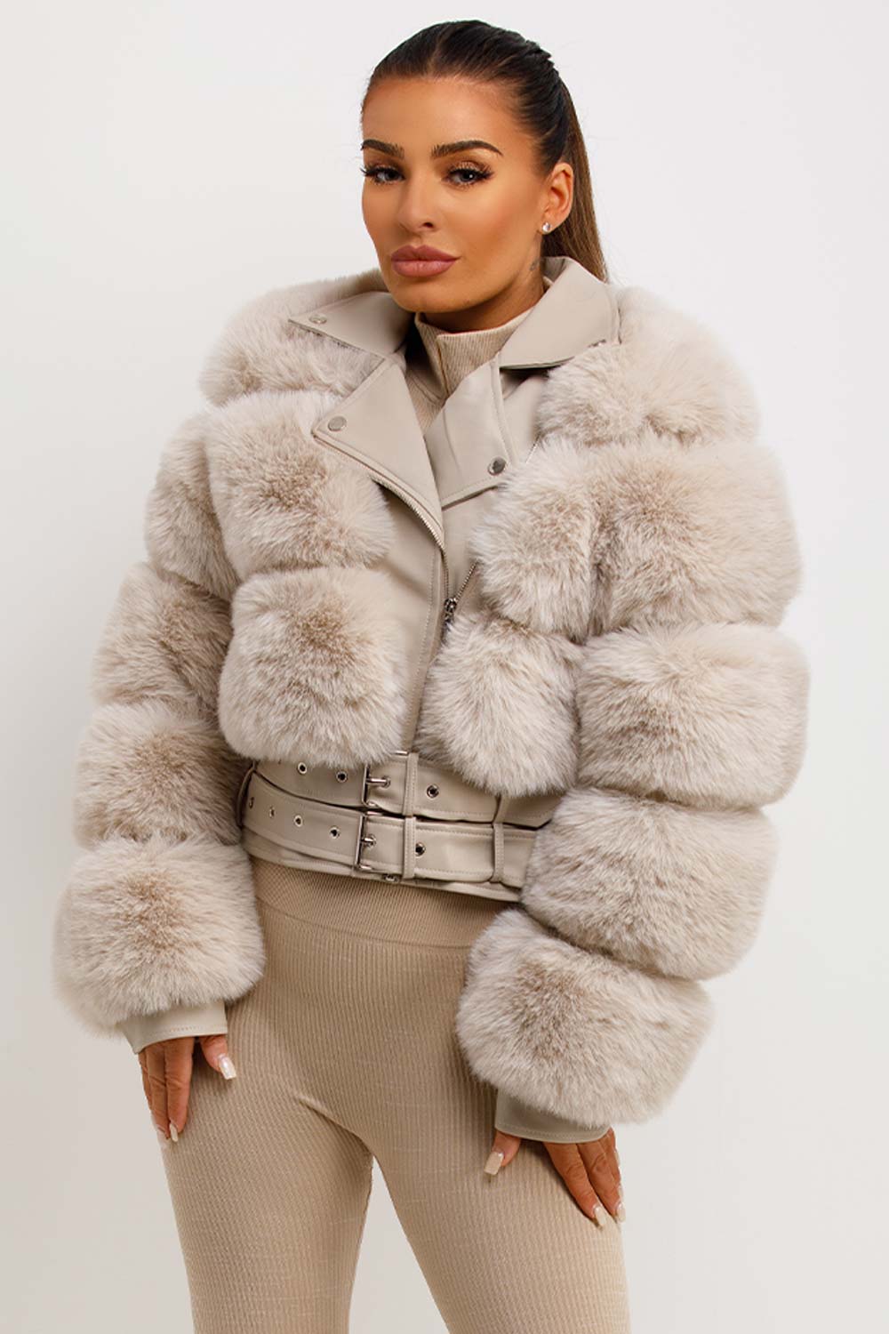 faux fur faux leather aviator jacket womens sale uk