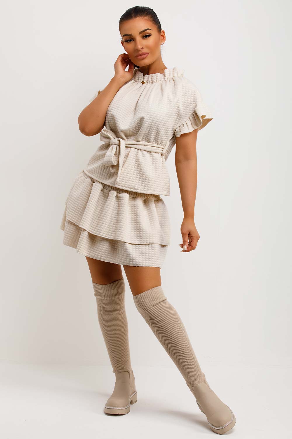 quilted rara frilly skirt and top co ord set going out christmas party outfit