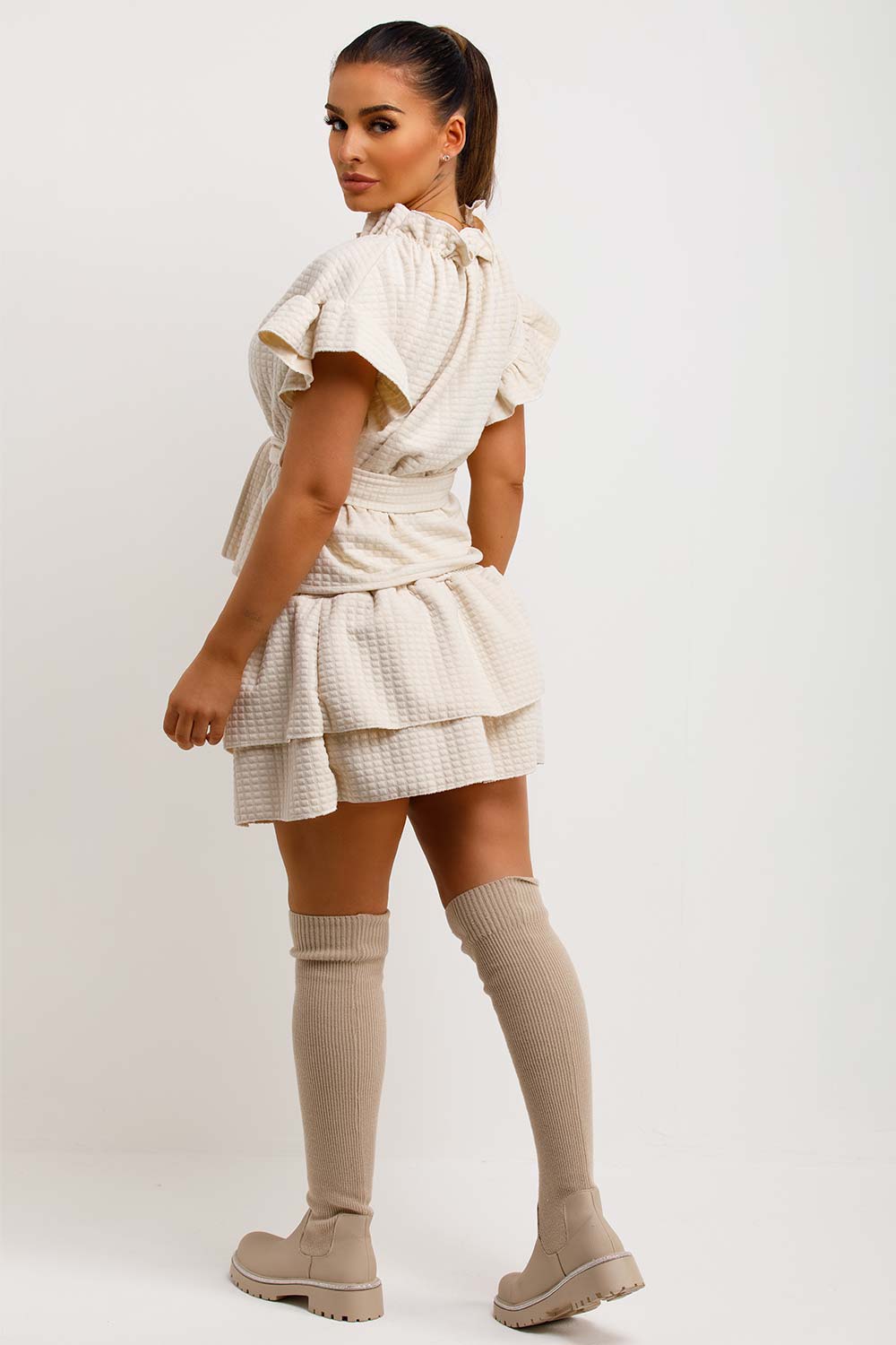 quilted frilly top and rara skirt two piece set going out christmas party outfit