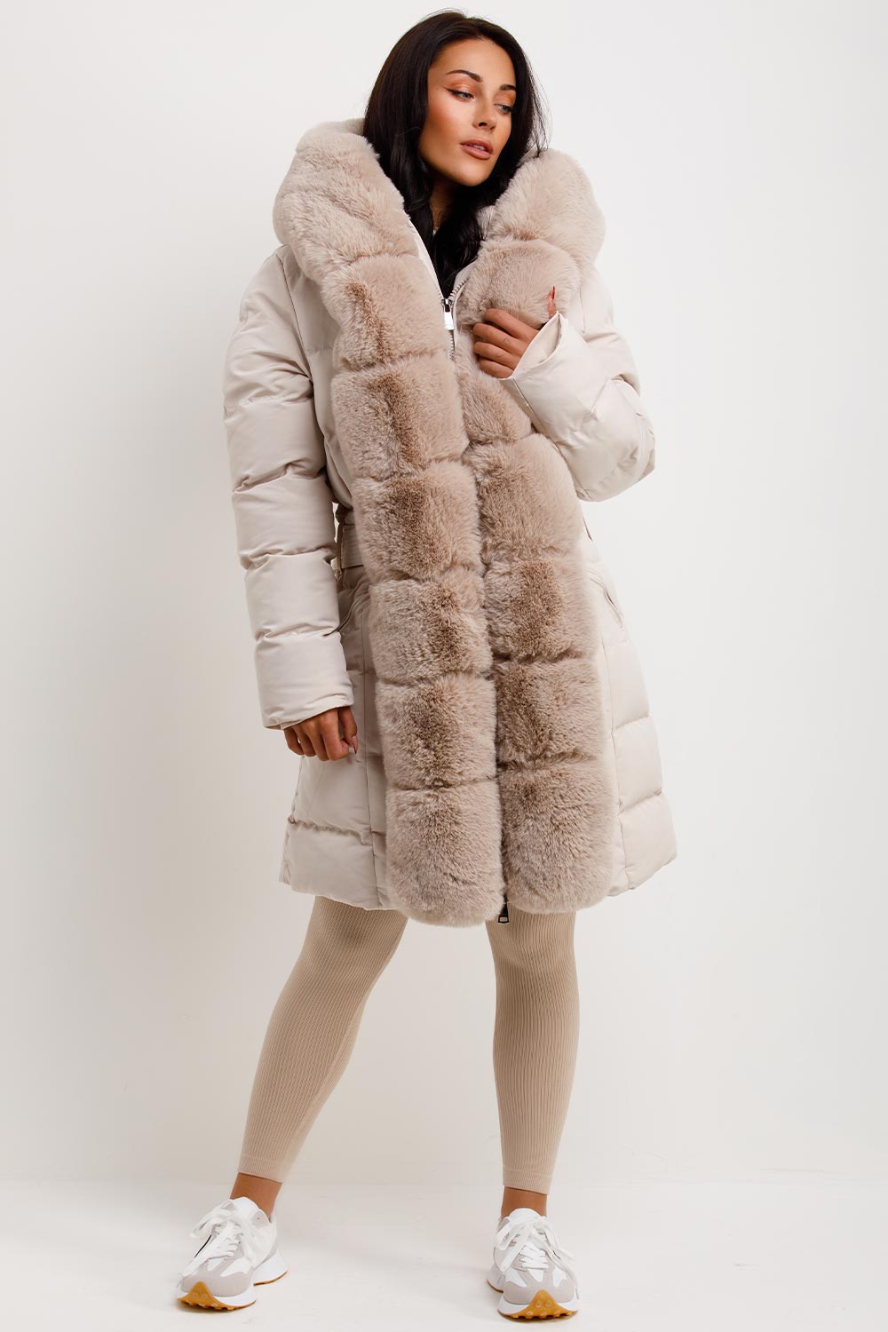 faux fur hooded padded puffer coat