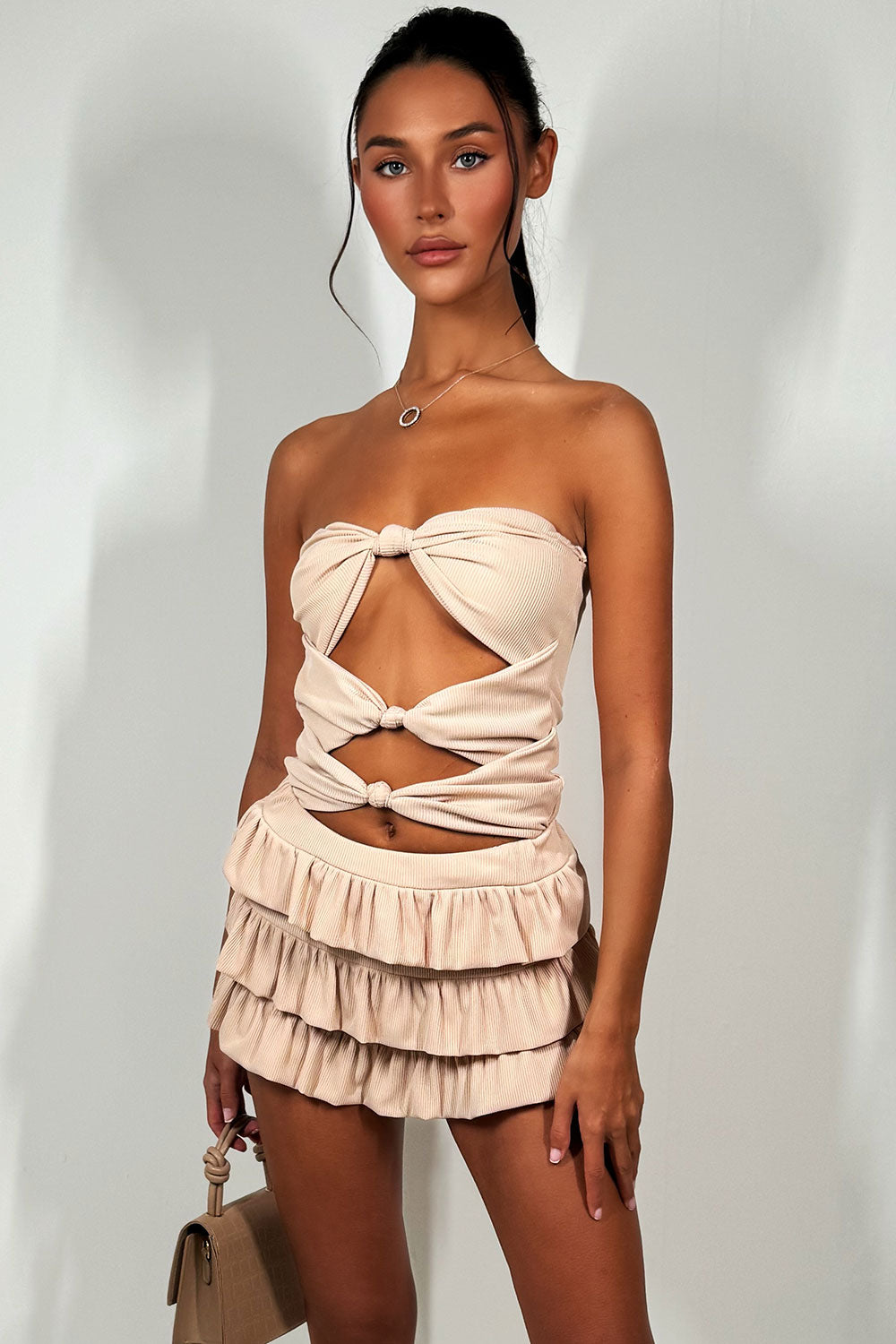 ruffle frilly bloomer shorts and bandeau bodysuit top two piece set festival outfit