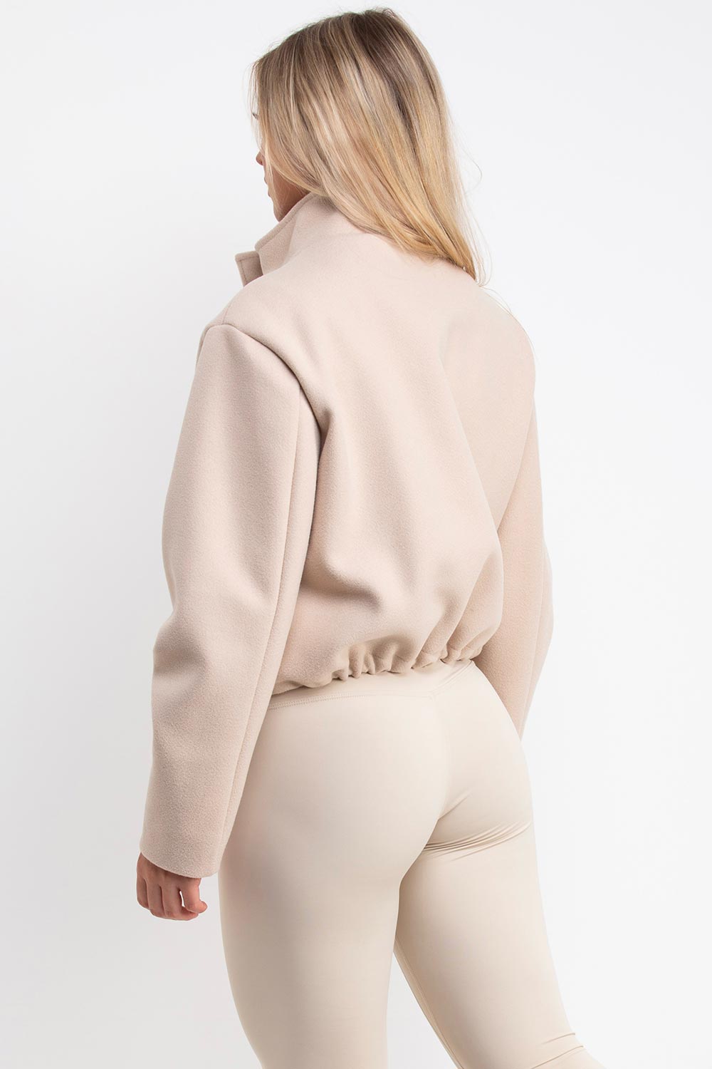 drawstring hem soft bomber jacket beige styledup uk