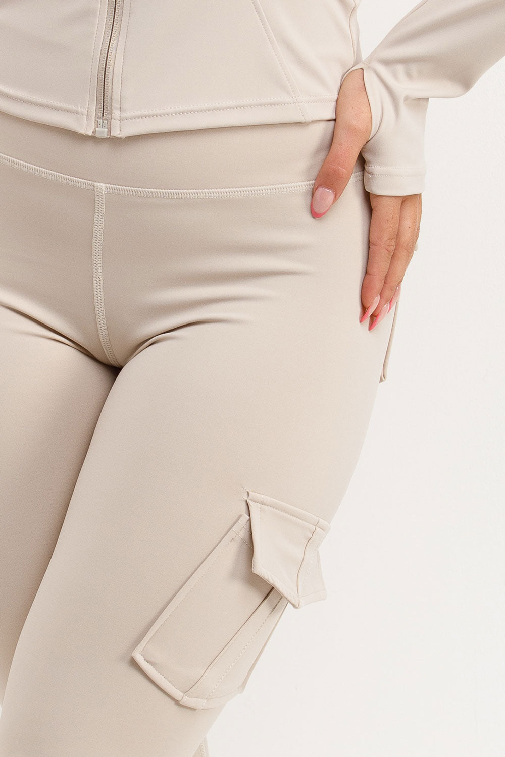 womens zip up jacket and ruched scrunch bum leggings two piece set