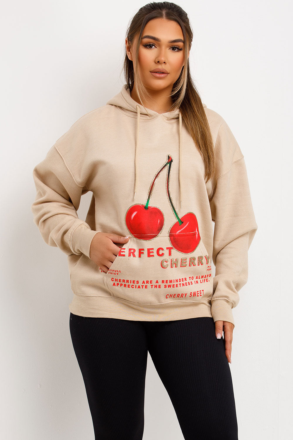 womens cherry graphic oversized hoodie loungewear
