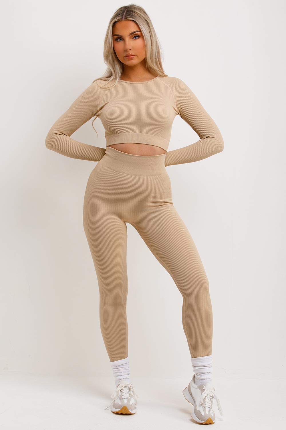 womens gym set rib leggings and top set