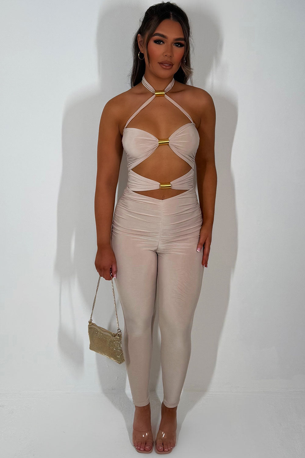 gold buckle cut out jumpsuit going out festival romper styledup