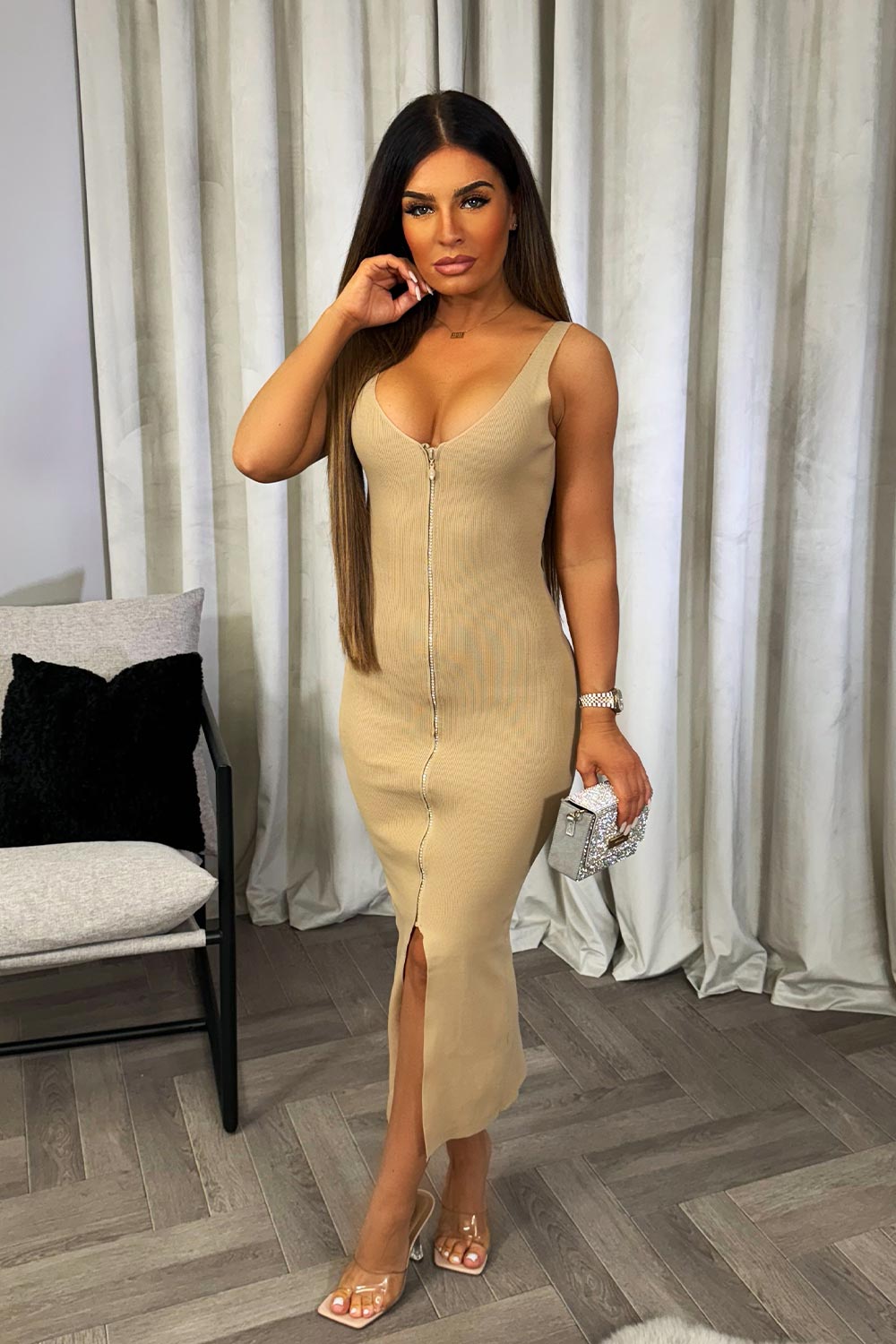 ribbed going out christmas midi dress