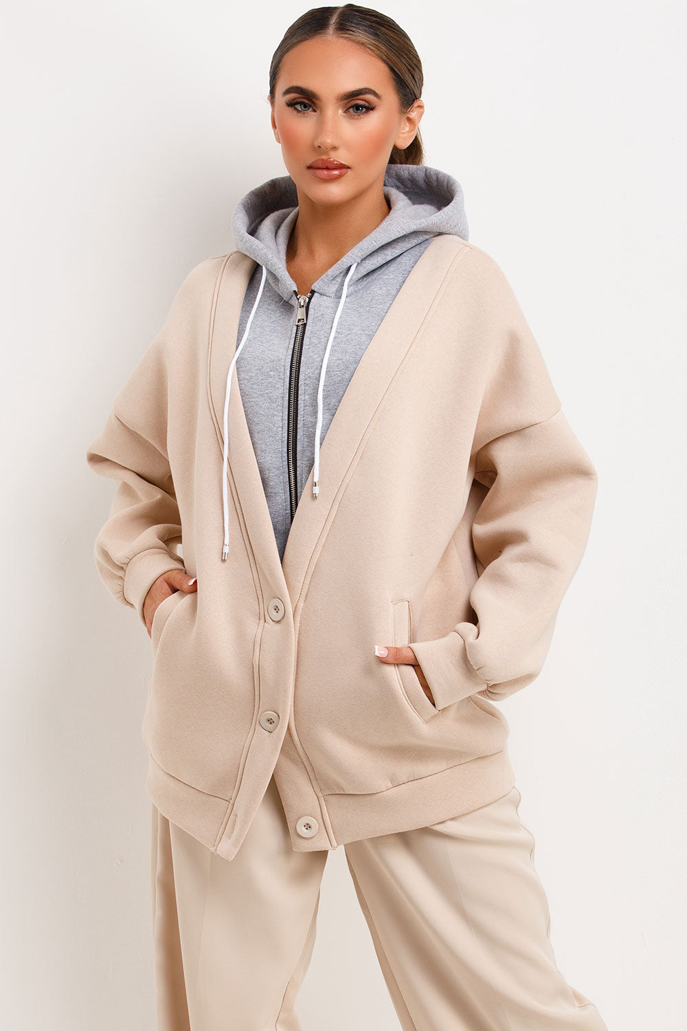 womens hooded cardigan zip up loungewear