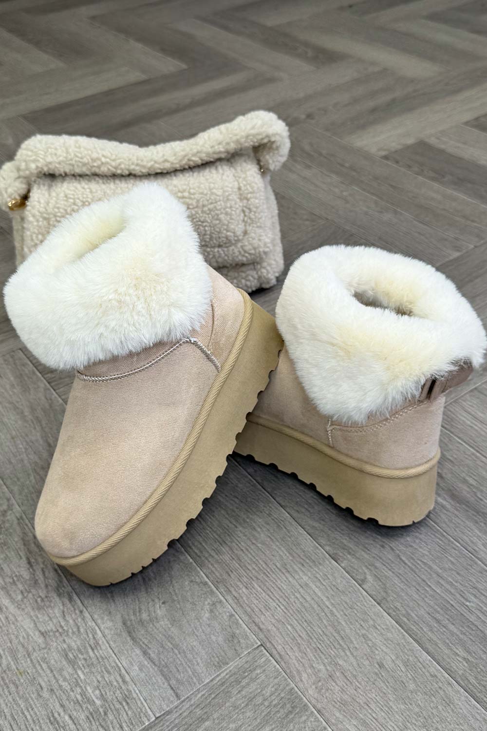 womens faux fur trim fur lining platform ankle boots uggs