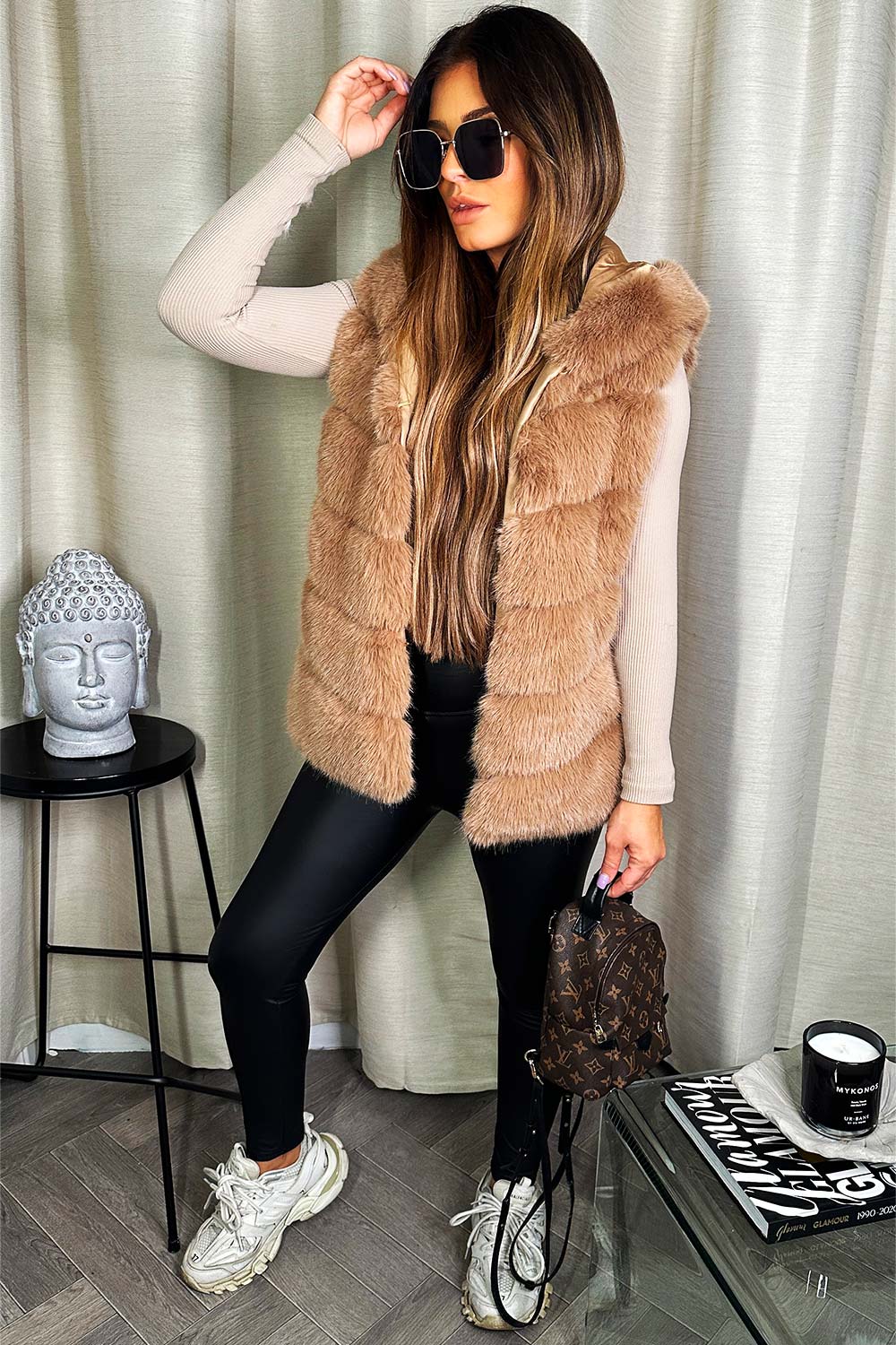 womens fur gilet with hood sale uk