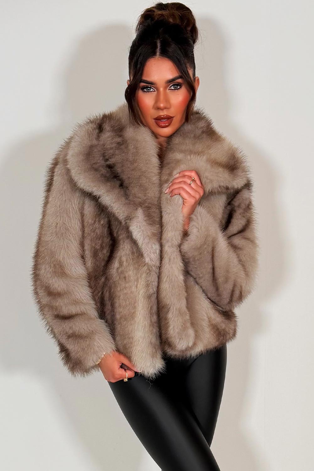 faux fur jacket for womens with collar styledup