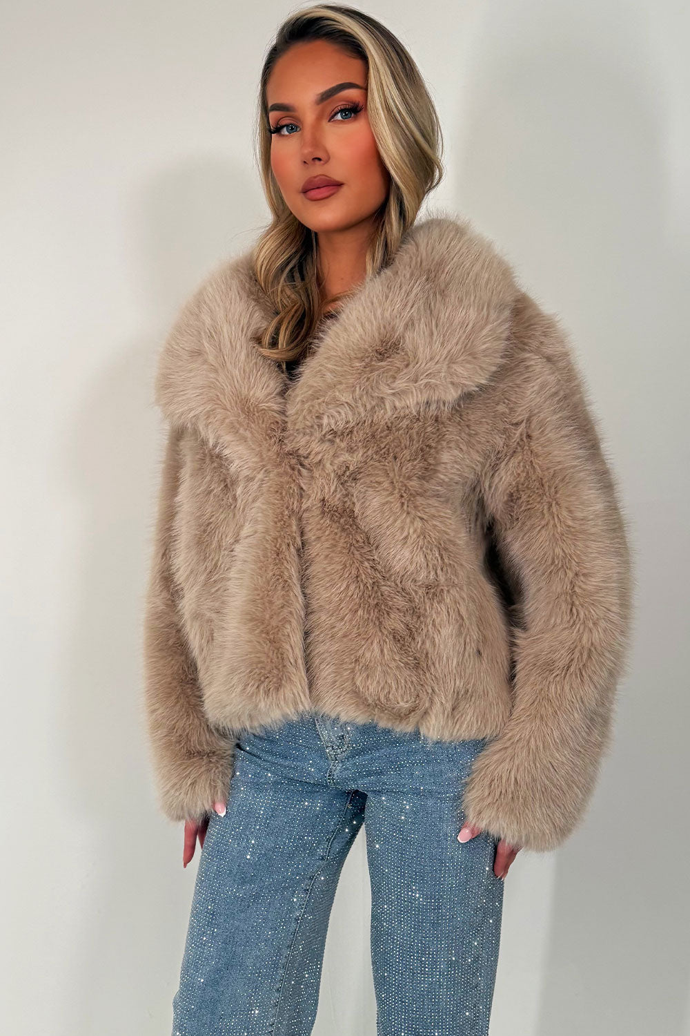faux fur jacket for womens with collar styledup