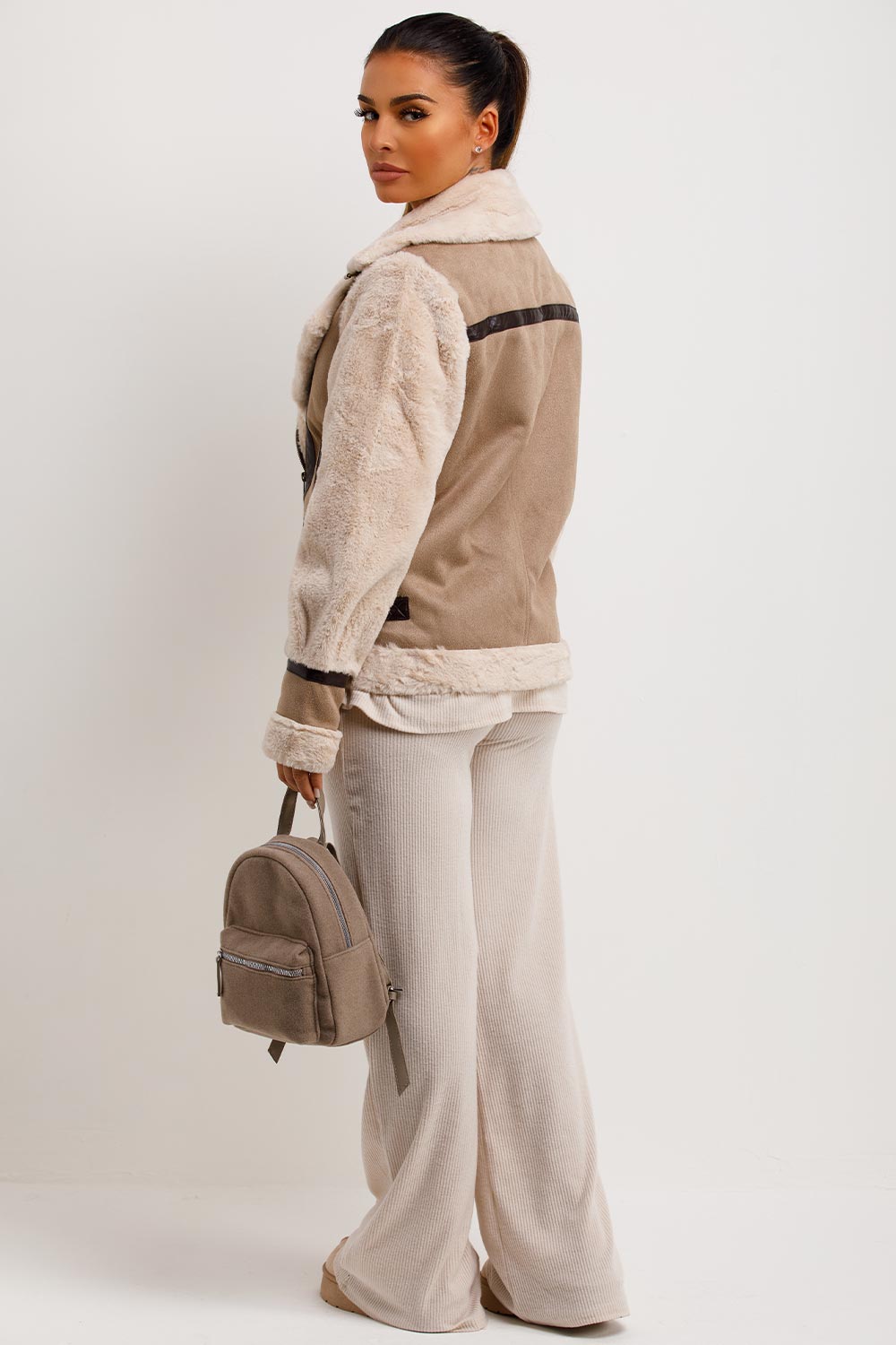 aviator jacket with fur sleeves womens