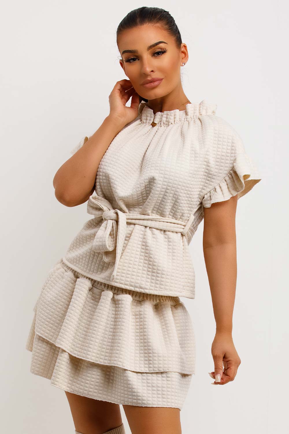 frilly rara quilted two piece set going out christmas party outfit